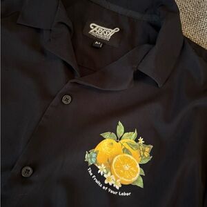 Fresh Black Tee with Citrus and Butterfly Design